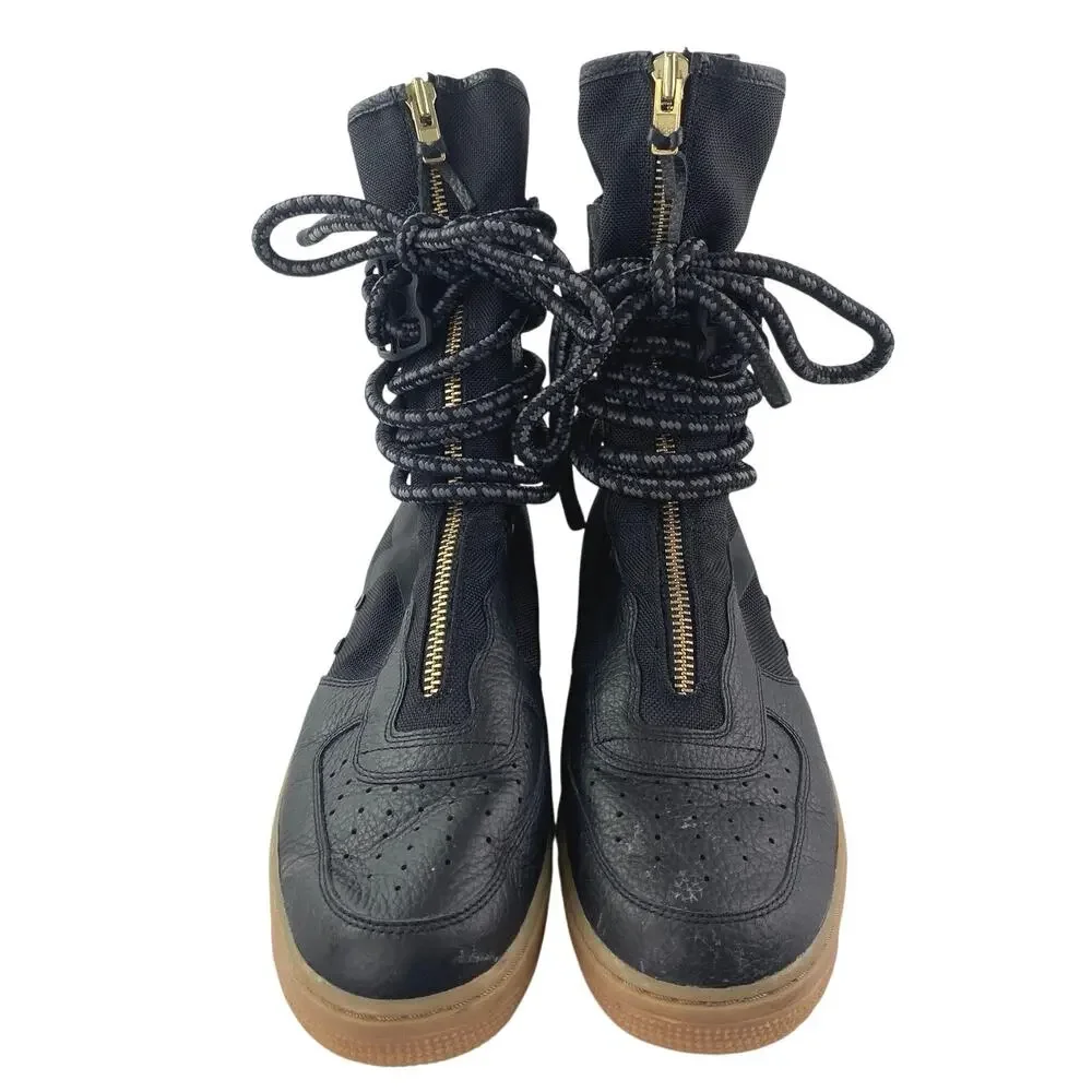 Nike SF Air Force 1 Womens Black High Top Zipper Rope Trainers Sneakers Boots 12